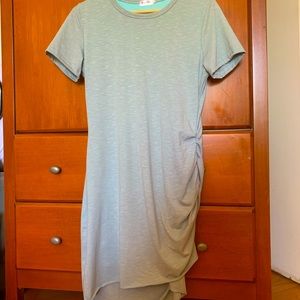 New (no tags) Tshirt dress blue/grey fully lined, ruched on one side. Never worn